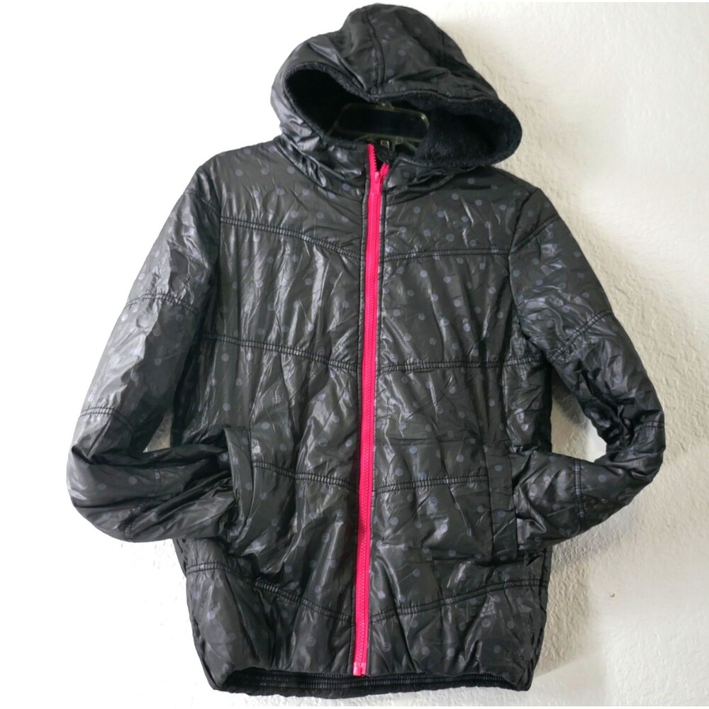 Salad Quilted Hooded Jacket Black Pockets Womens Medium